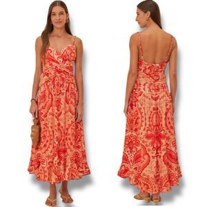Farm Rio Red Jaipur Crossover Linen Blend Maxi Sundress Women’s Size Small NEW